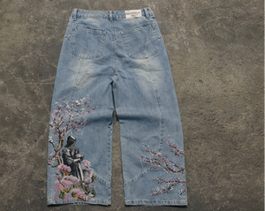 Jeans Herry Blossom para mujer, estilo baggy, denim, streetwear, pantalones anchos con bordado. - Product Image 2