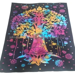 Nuevo 2024 Popular decoración Buda impreso Multi colores algodón sábanas/tapices tapiz de la India