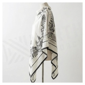 Women's <b>Square</b> <b>Silk</b> <b>Scarf</b> Hand Drawn City Print Elegant Multi-Functional Fashion Accessory All Seasons - Product Image 3