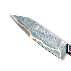 Couteau de chef en acier Damas forgé à la main avec manche en bois de rose et étui en cuir - Couteaux de cuisine CuMai personnalisés en gros OEM - Product Image 5