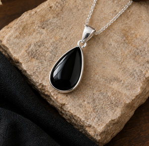 Collier pendentif goutte d'eau en onyx noir, argent sterling 925, bijoux en pierres précieuses naturelles pour femmes, pendentif élégant et minimaliste, cadeau - Product Image 4