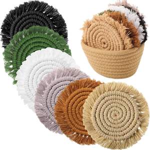 Posavasos de macramé más vendidos, posavasos tejidos a mano con borde de borlas para café, hogar, cocina, oficina, decoración de mesa - Product Image 1