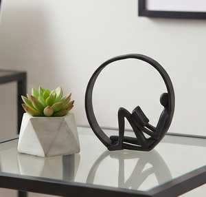 Sculpture abstraite moderne en résine noire, figurine lisant un livre, décoration artistique circulaire pour table de salon - Product Image 4