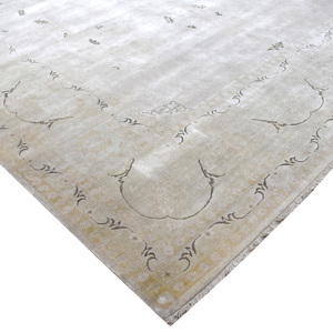 Hand Knotted Pure Wool Area <b>Rug</b> Low Pile Minimalist Neutral Border Carpet for Contemporary Living Room - Product Image 6