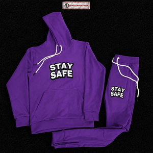 Survêtement à capuche violet Stay Safe, sweat-shirt en coton à manches longues avec cordon de serrage et poches latérales, vêtements décontractés pour adultes - Product Image 5