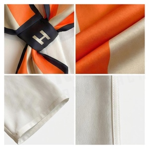 Pañuelo de Seda Cuadrado para Mujer, Diseño Color Block Naranja Beige, Elegante Accesorio de Moda Multifuncional para Todas las Temporadas - Product Image 4