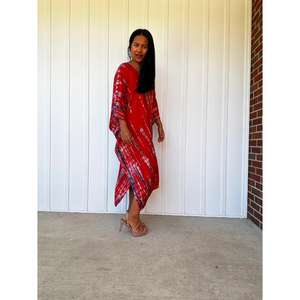 Robe kaftan imprimée rouge pour femmes, coupe ample, style bohème, robe longue légère pour la plage - Product Image 2