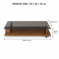 Table basse rectangulaire moderne en verre fumé avec étagère en bois de noyer, table de salon de luxe, table à thé, fabricant de meubles d'hôtel