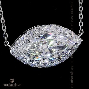 Collar con Colgante de Diamante Corte Marquesa de Diseño Moderno en Oro Blanco de 18K con Cadena para Mujer, Ideal para Bodas - Product Image 3