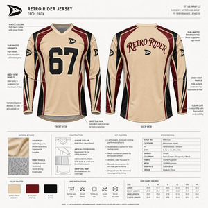 เสื้อเจอร์ซีย์วิบาก OEM Retro Motocross หมายเลข 67 แบบ Sublimation สำหรับแข่งรถวิบาก MX สีครีมวินเทจ แขนยาว ระบายอากาศได้ดี - Product Image 5