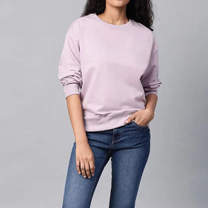 Sudadera de Cuello Redondo Color Lavanda para Mujer, Manga Larga, Corte Regular, 100% Algodón Tejido, Color Sólido Informal para Otoño - Product Image 6
