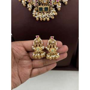 Indian Ethnic Gold Plated Steel <b>Bridal</b> Choker <b>Necklace</b> & <b>Earring</b> <b>Set</b> - Product Image 4