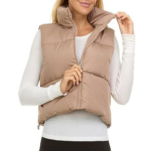 Gilet matelassé rouge pour femme avec fermeture éclair, col montant, vêtement d'extérieur décontracté, couleur unie, léger et isolant - Product Image 3