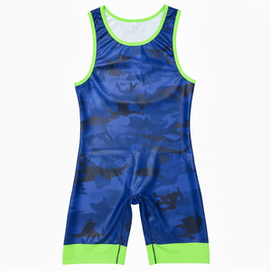 Five B Boys Singlet de lutte bleu camouflage sans manches, ajusté, anti-humidité, taille élastique, maillot de sport toutes saisons - Product Image 1