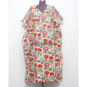 Robe longue moulante en coton pour femme, style kaftan, imprimé bloc, lavable, confortable, pour la nuit, demoiselle d'honneur, tenue de plage, faite à la main - Product Image 1