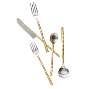 Ensemble de couverts en acier inoxydable avec manche en bambou, écologiques, plaqués or, pour la maison, l'hôtel, le restaurant, les mariages et les dîners. - Product Image 2