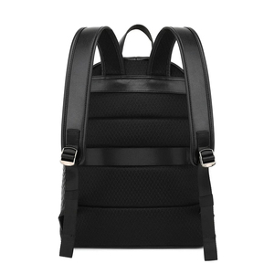 Minimalist Black Microfiber <b>Laptop</b> <b>Backpack</b> With Diamond Lattice Pattern Zipper Closure Unisex Softback 20-39L Water Resistant - Product Image 6