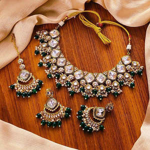 Gold Plated Crystal Stone and <b>Beads</b> Necklace <b>Set</b> 10581361GR Fashion Jewelry <b>Set</b> - Product Image 1