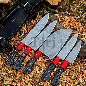 Handmade Damascus Steel Five-piece Kitchen Chef <b>Knife</b> <b>Set</b> with Wood Handles <b>Sharp</b> Ambidextrous by TARJ ENTERPRISES - Product Image 1