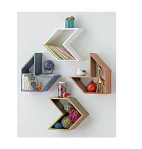 Geometric Diamond Wire Metal <b>Floating</b> Wall Shelf 3 Tier Rhombus Iron Frame Display Rack Wooden Board Storage Shelf Panel <b>Unit</b> - Product Image 1