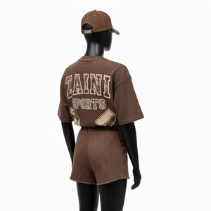 <b>Women</b> t shirt and booty <b>short</b> set premium cotton <b>jersey</b> 220 gsm tee 260 gsm fleece <b>short</b> custom screen print logo <b>Women's</b> Sets - Product Image 5