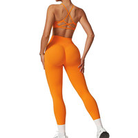 Conjunto de Yoga sin Costuras de 2 Piezas, Top Corto de Cintura Alta y Leggings de Color Sólido con Tirantes Cruzados, Ropa Deportiva para Mujer