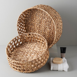 Meilleure vente Panier de rangement de luxe en jacinthe d'eau avec poignées Panier en forme de cercle pour organiser les vêtements dans le salon - Product Image 5