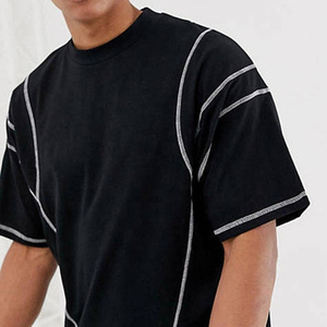 Camiseta de Punto con Bloques de Color a Precio Económico, Fabricada a Medida, 100% Algodón Grueso, Camiseta Extra Grande con Costuras en Contraste para Unisex - Product Image 3