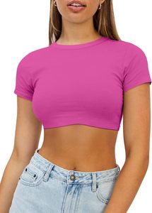 เสื้อครอปแขนสั้นสำหรับผู้หญิง ผ้าสแปนเด็กซ์ผสม ทรงเข้ารูป แฟชั่นสำหรับใส่เที่ยวกลางคืน - Product Image 3