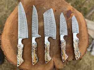 BA Enterprises 5 Piece Damascus Steel <b>Knife</b> <b>Set</b> with Customized Handle Serrated Edge Handmade Blade <b>Sharp</b> Right Hand 6-7.9in - Product Image 1