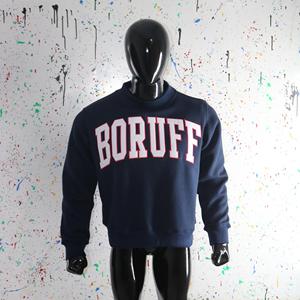 BORUFF BLUE <b>Mock</b> <b>Neck</b> Sweatshirt 100% WHITE Applique Embroidery wide <b>neck</b> Sweatshirt Finer Threads - Product Image 3