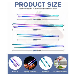 4 pinces fines longues professionnelles arc-en-ciel 12" 10" en acier inoxydable pour cuisine SIGAL MEDCO respirantes - Product Image 4