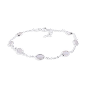 Pulsera de Cadena con Bisel de Piedra Lunar Ovalada Natural de Plata de Ley 925 Bañada en Oro al por Mayor - Joyas Memoria - Product Image 1