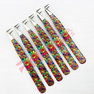 RMI Private Label Stainless Steel <b>Paper</b> Coated Eyelash Tweezers Custom Printed <b>Pattern</b> Pink Color Russian Volume Eyelash Tweezer - Product Image 2