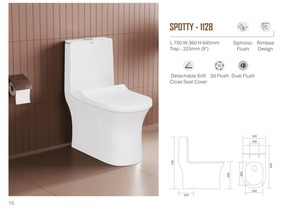 WC monobloc avec dimensions 750x360x645 mm, siphon en S de 225 mm, et système de chasse siphonique exceptionnel avec double chasse 2D - Product Image 3