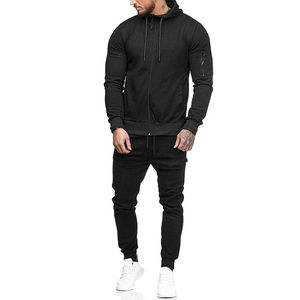 Custom Men’s Solid Black Slim Fit Tracksuit Set Casual Full <b>Zip</b> <b>Hooded</b> Sweatsuit OEM Sportswear Two-Piece Jogging Suit - Product Image 4