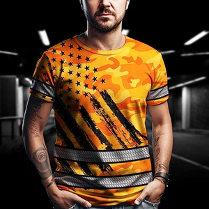 Skull High Visibility Shirt Men Reflective Safety Shirts Flag Custom Name Workwear Runners, <b>Walkers</b> Patriotic Safety Shirts - Product Image 3