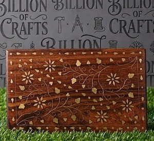 กล่องไม้ฝังทองเหลืองลายดอกไม้ งานฝีมือทำมือสำหรับตกแต่งบนโต๊ะ - Product Image 5