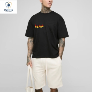 Camiseta de Cuello Redondo Negra para Hombre de la Marca INDEX APPAREL con Estampado de Llama, Tejida en Algodón, Estilo Urbano, Manga Corta para Verano - Product Image 1