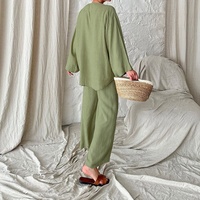 Costume pour femmes dames cordon ensembles combinaisons de saut filles manteau sweat-shirt pull Hawai chemise corps vert coton lin