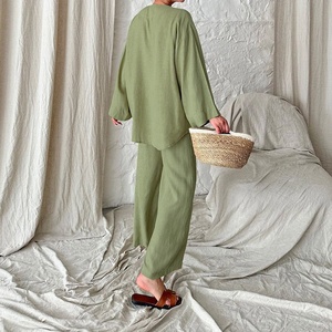 <span class=keywords><strong>Completo</strong></span> da <span class=keywords><strong>donna</strong></span> set di cordoncini da <span class=keywords><strong>donna</strong></span> tute da salto per ragazza cappotto felpa camicia Hawai corpo verde cotone <span class=keywords><strong>lino</strong></span> - Product Image 3