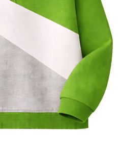 Green <b>White</b> Grey Diagonal Color Block Half <b>Zip</b> Sweatshirt Unisex Regular Fit Casual Autumn Knitted Fleece Pullover - Product Image 6