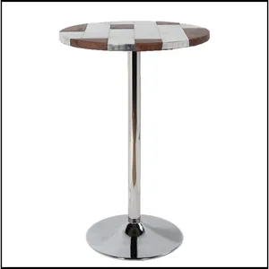 ZAHID EXPORTS Mesa Redonda Industrial Estilo Aviador, Mesa de Cóctel con Pedestal de Metal Remachado y Diseño de Patchwork para Cafetería, Hotel, Restaurante - Product Image 1