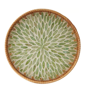 Bandeja de servir de ratán con diseño de nácar, bandeja de servir de ratán para vasos de agua, bandeja de servir de ratán con nácar para postres de chocolate - Product Image 3