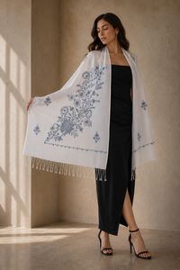 Chal de Mujer con Bordado Floral Acrílico, con Flecos, Largo, Ligero, Reversible y Transpirable, para Uso Diario en Invierno - Product Image 5