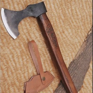 Hacha vikinga de acero con alto contenido de carbono, mango de fresno envuelto en cuero, mango de palisandro, hacha hecha a mano para hombres, hacha vikinga de regalo. - Product Image 2