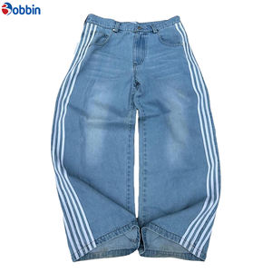 กางเกงยีนส์เดนิมสไตล์ฮิปฮอปแฟชั่นใหม่สำหรับฤดูหนาวและฤดูใบไม้ผลิ เอวกลาง ทรงขากว้างสามแถบ ผ้าฝ้ายทรงหลวมพร้อมเชือกผูกด้านข้าง - Product Image 2