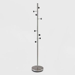 Latest design <b>silver</b> metal coat rack standing with round base minimalist entryway hat stand designer customized options - Product Image 1
