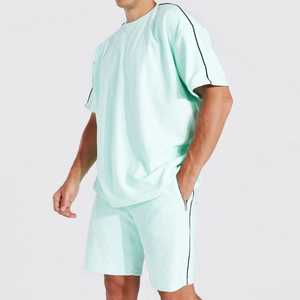 Conjunto de Camiseta y Pantalones Cortos de Algodón Verde Menta para Hombre, Color Sólido, Transpirable, Ropa Casual de Verano, Tejido de Punto - Product Image 1