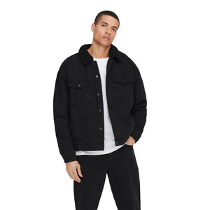 Veste en jean noire pour homme avec doublure en sherpa Coupe classique Fermeture à boutons Style décontracté Vêtement d'automne - Product Image 4